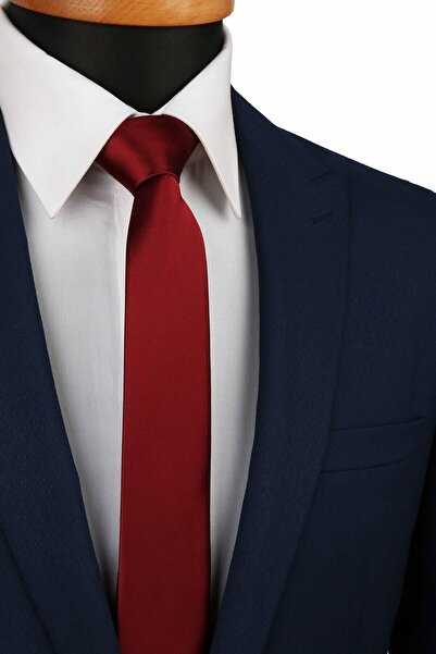 La Pescara Men's Burgundy Satin Plain Very Thin Necktie UST12 KRVT8690002222044