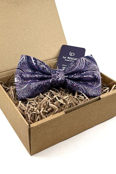 Kravatkolik Lilac - Navy Blue Shawl Pattern Large Bow Tie P1867