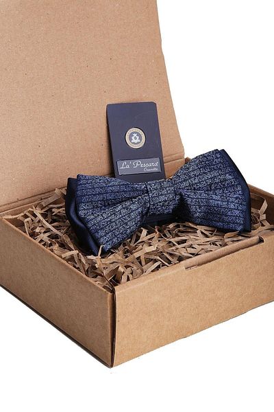 Kravatkolik Blue Line Pattern Bow Tie P1311