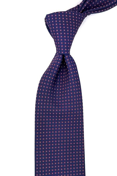 Kravatkolik Claret Red - Navy Blue Small Pattern Classic Tie with Handkerchief KK12383