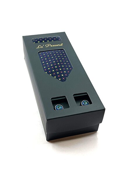 La Pescara Синій краватка з хусткою Синій запонка Подарунковий набір OS485