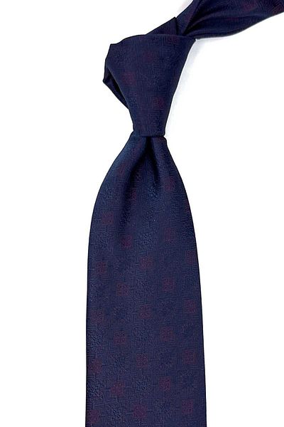 Kravatkolik Classic Navy Blue Motif Patterned Handkerchief Tie - KK12543