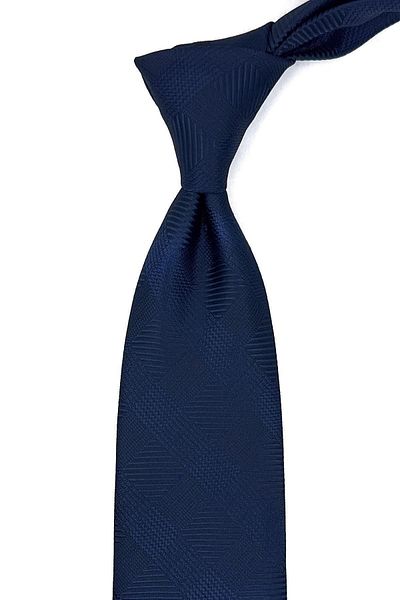 Kravatkolik Navy Blue Plaid Pattern Classic Tie with Handkerchief Kk11083