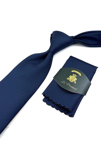 Kravatkolik Classic Handkerchief Tie - Navy Blue Dot Pattern KK12687