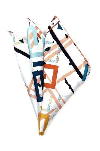 La Pescara White Motif Pattern Men's Pocket Handkerchief Sps574-28