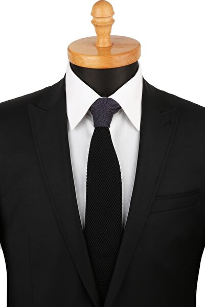 La Pescara Men's Black - Smoked Plain Knit Tie Knitted 8278 KRVT8690002221430