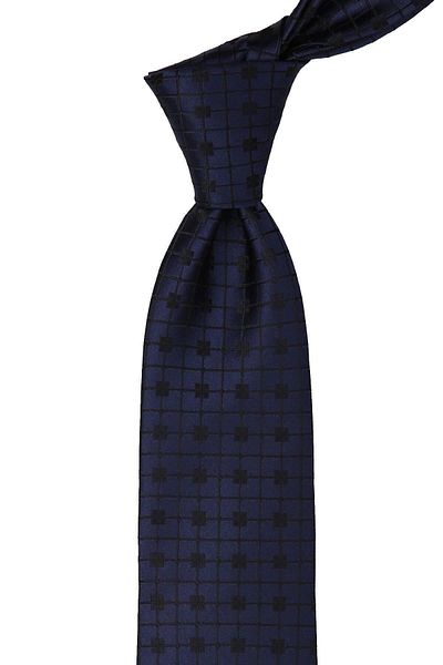 Kravatkolik Patterned Navy Blue Classic Tie with Handkerchief - Kk10160