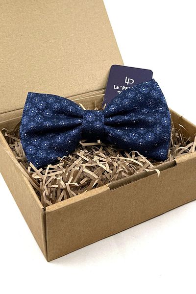 Kravatkolik Navy Blue Motif Pattern Large Bow Tie P1834