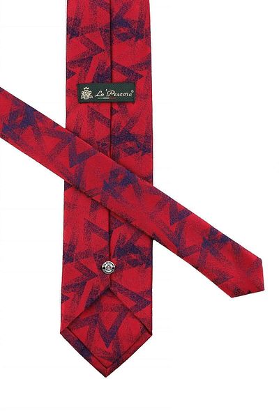 Kravatkolik Classic Tie with Red Motif Pattern Handkerchief Kk10834