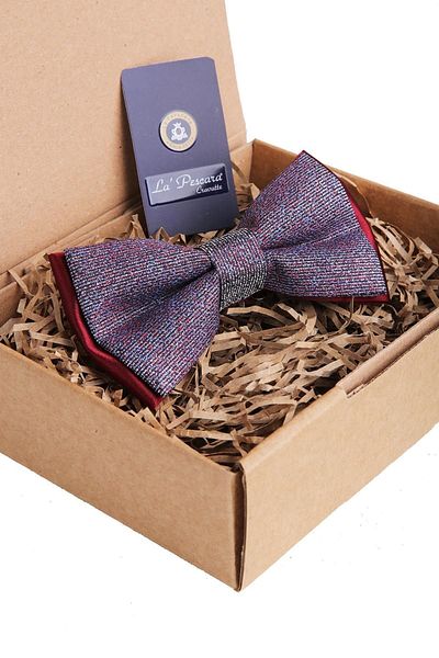 Kravatkolik Claret Red - Blue Sand Pattern Bow Tie P1038