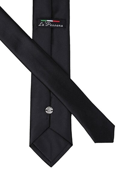 La Pescara Black Slim Plain Satin Tie SK5032