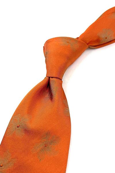 Kravatkolik Italian Silk Tie - Orange Motif Pattern, IK1684