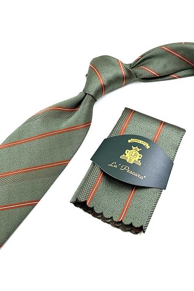 Kravatkolik Green Striped Handkerchief Tie - KK12717