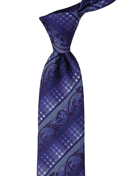 Kravatkolik Blue - Plum Motif Pattern Classic Tie with Handkerchief Kk10149