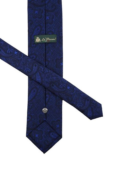Kravatkolik Navy Blue Shawl Pattern Classic Tie with Handkerchief Kk10827