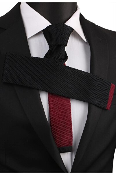 La Pescara Black Plain Claret Red Detailed Knitted Tie 8199