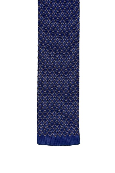 Kravatkolik Knitted Patterned Navy Blue Tie - Brown Diamond Knitted 8308