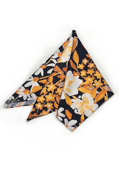 La Pescara Black - Yellow Flower Pattern Scarf Bandana 55-55 cm KDNF07