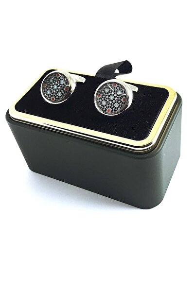 Kravatkolik Gümüş Renk Motif Detay Yuvarlak Kol Düğmesi Kd1471