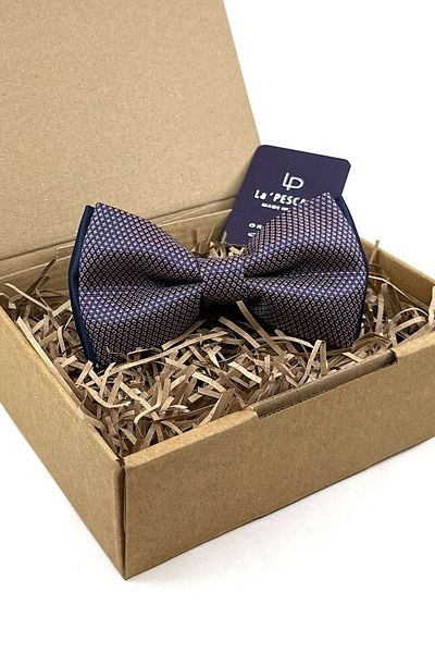 Kravatkolik Navy Blue - Orange Dot Pattern Bow Tie P1757