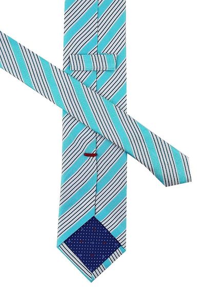 Kravatkolik Men's Fuser Style Turquoise Line Pattern Italian Silk Tie Ik862