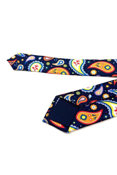 Kravatkolik Navy Blue Shawl Pattern Thin Tie SK7880
