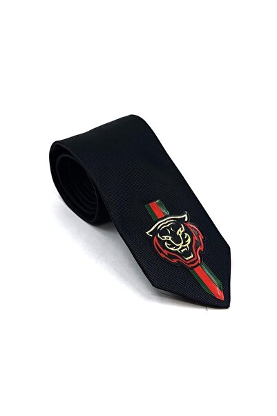 La Pescara Черна лъскава вратовръзка с бродерия на тигър Kk11700