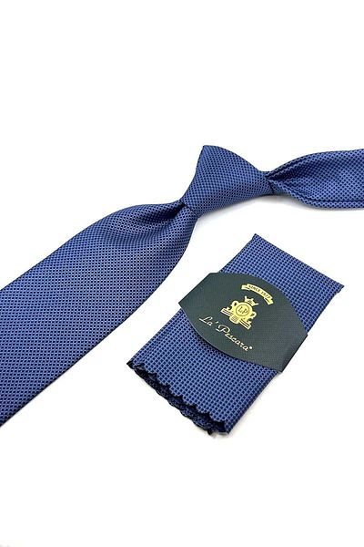 Kravatkolik Classic Tie with Blue Dot Pattern Handkerchief KK12399