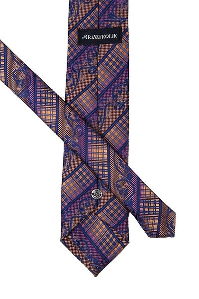 Kravatkolik Navy Blue - Classic Necktie with Saffron Motif Pattern Handkerchief Kk10147