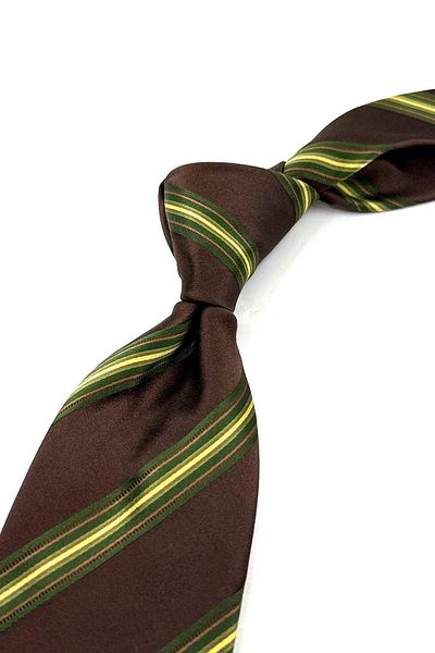Kravatkolik Italian Silk Cut Brown Striped Necktie - IK1649
