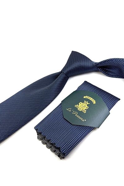 Kravatkolik Navy Blue Dot Pattern Classic Tie with Handkerchief Kk11212
