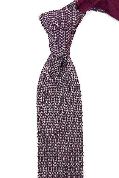 Kravatkolik Claret Red - Gray Knitted Tie ORN8317