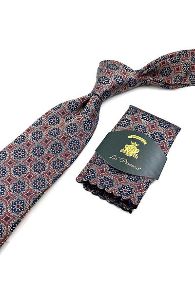 Kravatkolik Black Motif Orange Classic Tie with Handkerchief - KK12678