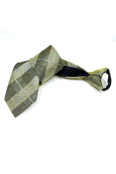 Kravatkolik Yellow - Black Plaid Pattern Zippered Tie with Handkerchief Frmr12