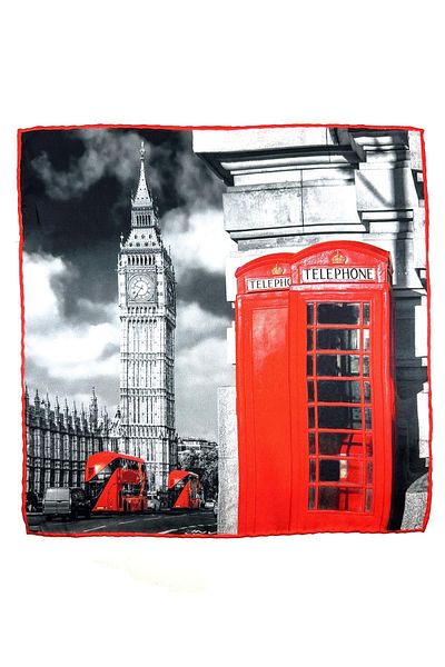 Kravatkolik Red - Smoked Phone Booth Motif Men's Pocket Handkerchief SPS615-96