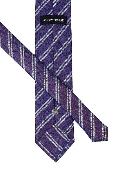 Kravatkolik Brown - Blue Sand Pattern Classic Tie with Handkerchief Kk9463