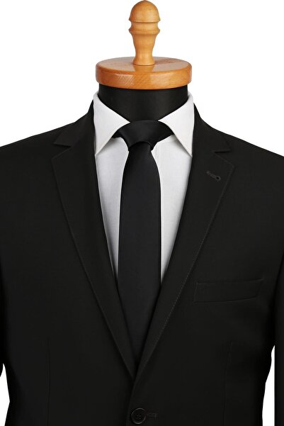 La Pescara Black Slim Plain Satin Tie SK5032