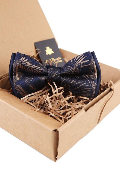 Kravatkolik Men's Navy Blue Flower Pattern Bow Tie P1469