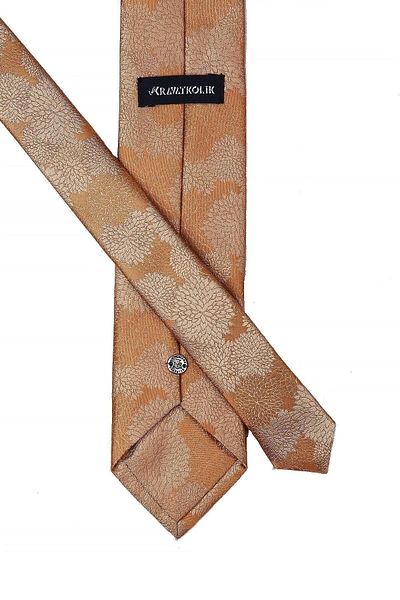 Kravatkolik Gold Color Flower Pattern Classic Tie with Handkerchief Kk10470