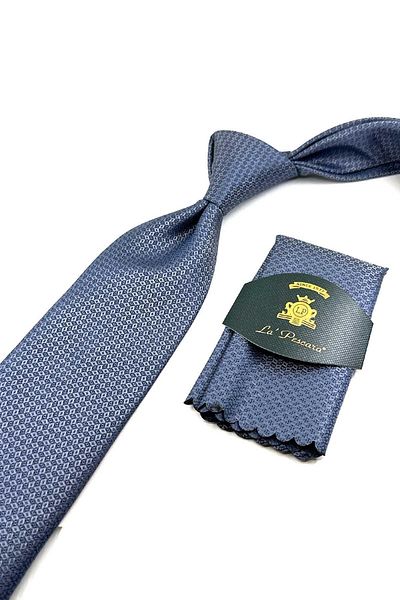 Kravatkolik Gray Classic Tie with Blue Dot Pattern - KK12705