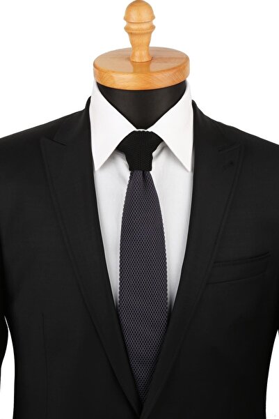 La Pescara Men's Smoked - Black Plain Knitted Tie Knitted 8276 KRVT8690002221428