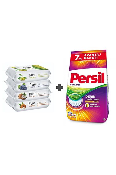Pure Baby Pure Wipes Wet Towel 4x50 + Persil Expert Powder - 7 kg Leaf Color Laundry Detergent