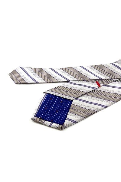 Kravatkolik Jose Style Gray Line Pattern Italian Silk Tie İK1572
