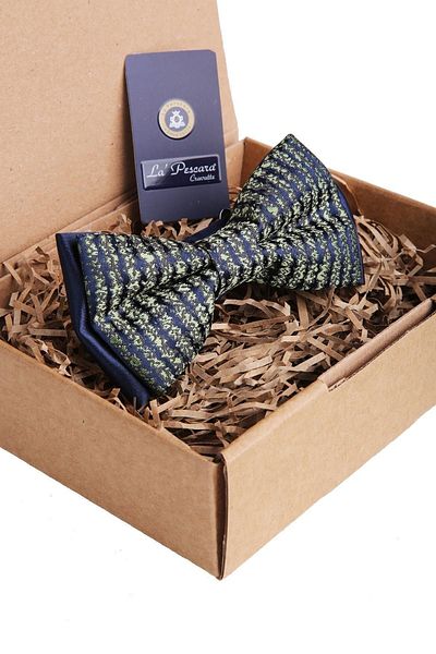 Kravatkolik Navy Blue - Green Motif Pattern Bow Tie P894