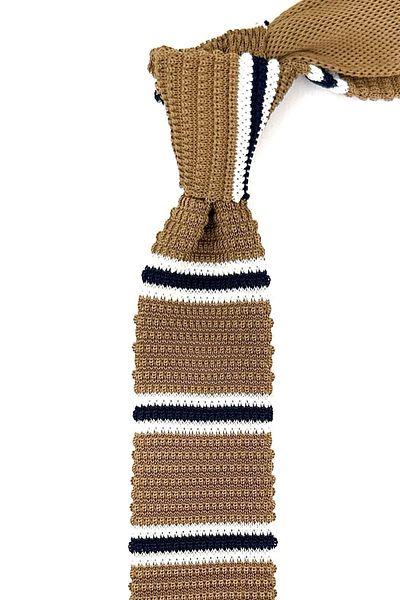 Kravatkolik Camel Hair - Navy Blue Striped Knitted Tie GRUBE 8378