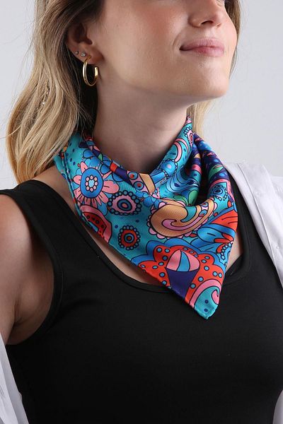 La Pescara Multicolored Shawl Pattern Scarf Bandana 55-55cm KDNF21