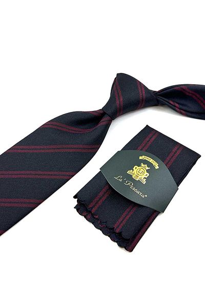Kravatkolik Classic Necktie with Black Line Pattern Handkerchief KK12459
