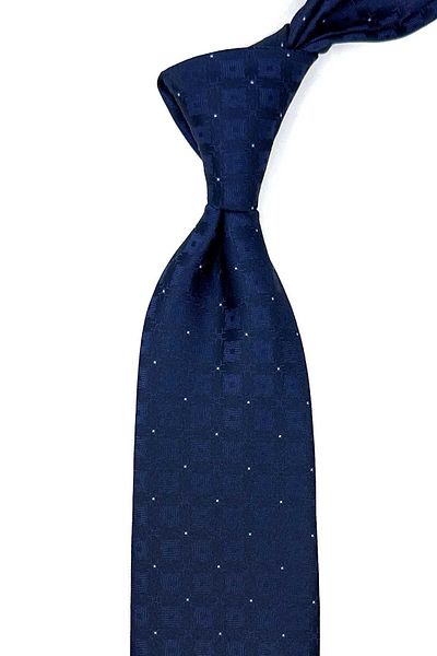 Kravatkolik Patterned Navy Blue Classic Tie with Handkerchief - KK12574