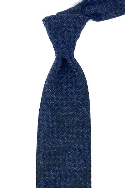 Kravatkolik Navy Blue - Blue Plaid Pattern Classic Wool Tie with Handkerchief KK12079