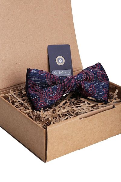 Kravatkolik Navy Blue Shawl Pattern Bow Tie P1392